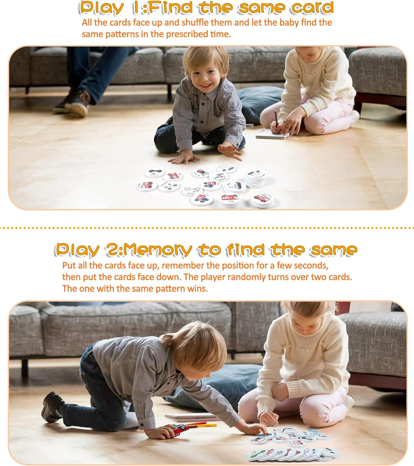 Wooden Match Memory Game: 24Pc Cards with 5 Stickers