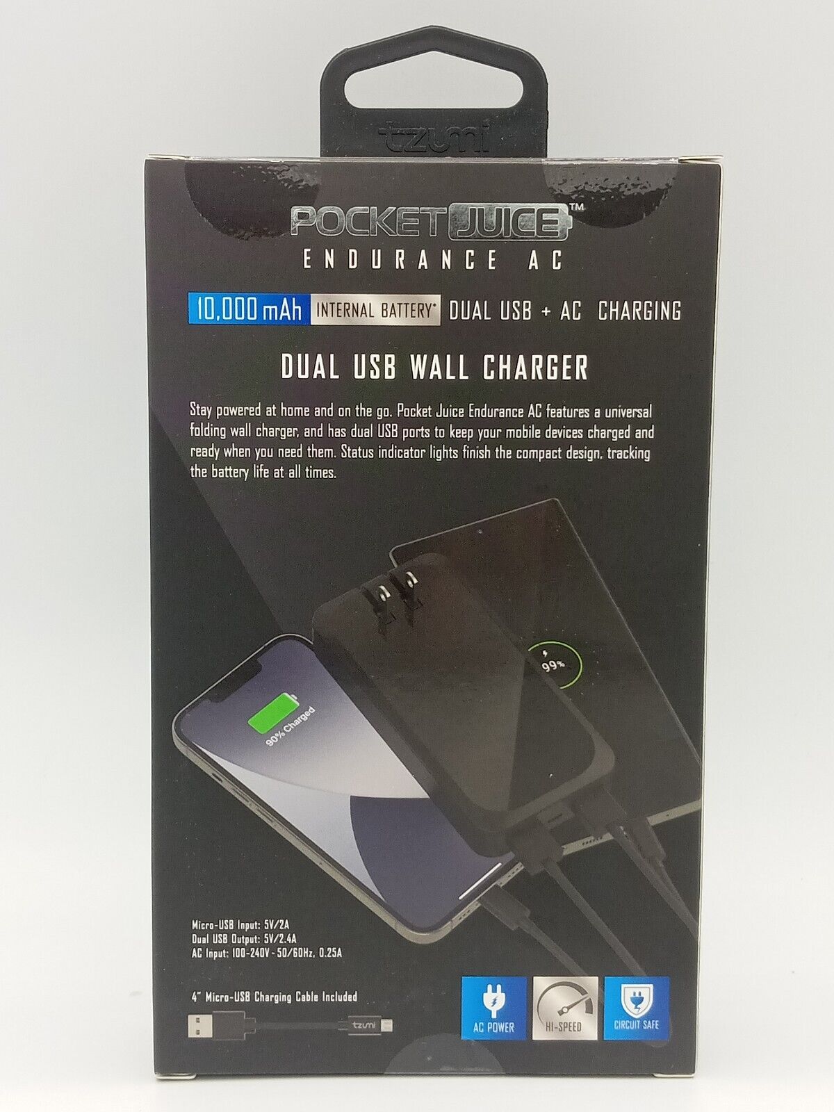 PocketJuice Endurance AC Portable Charger 10,000 mAh Dual USB 
