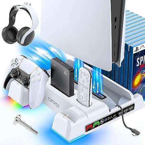 PS5 Stand with Cooling, Charging, 12 Slots & Holder