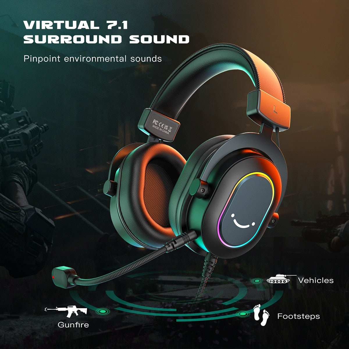 Fifine RGB Gaming Headset with 7.1 Surround Sound