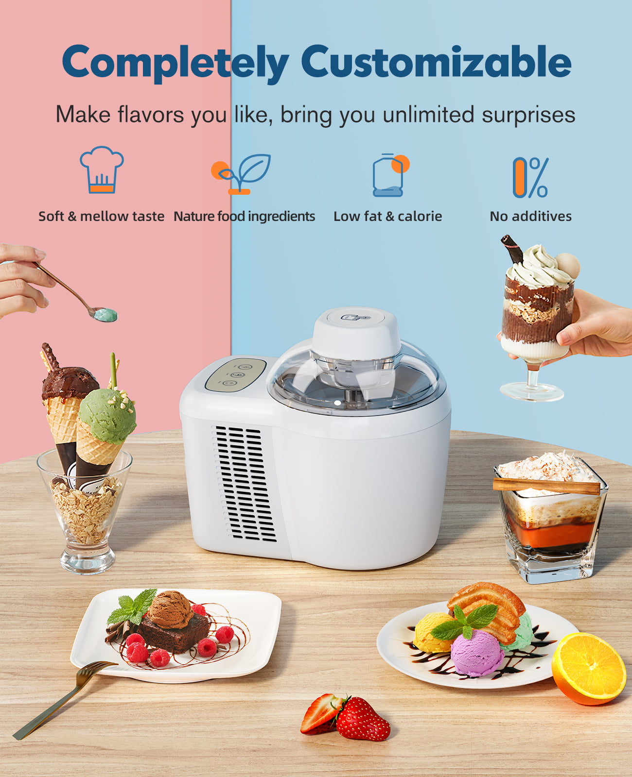 700ml Automatic Ice Cream Maker with 2 Modes