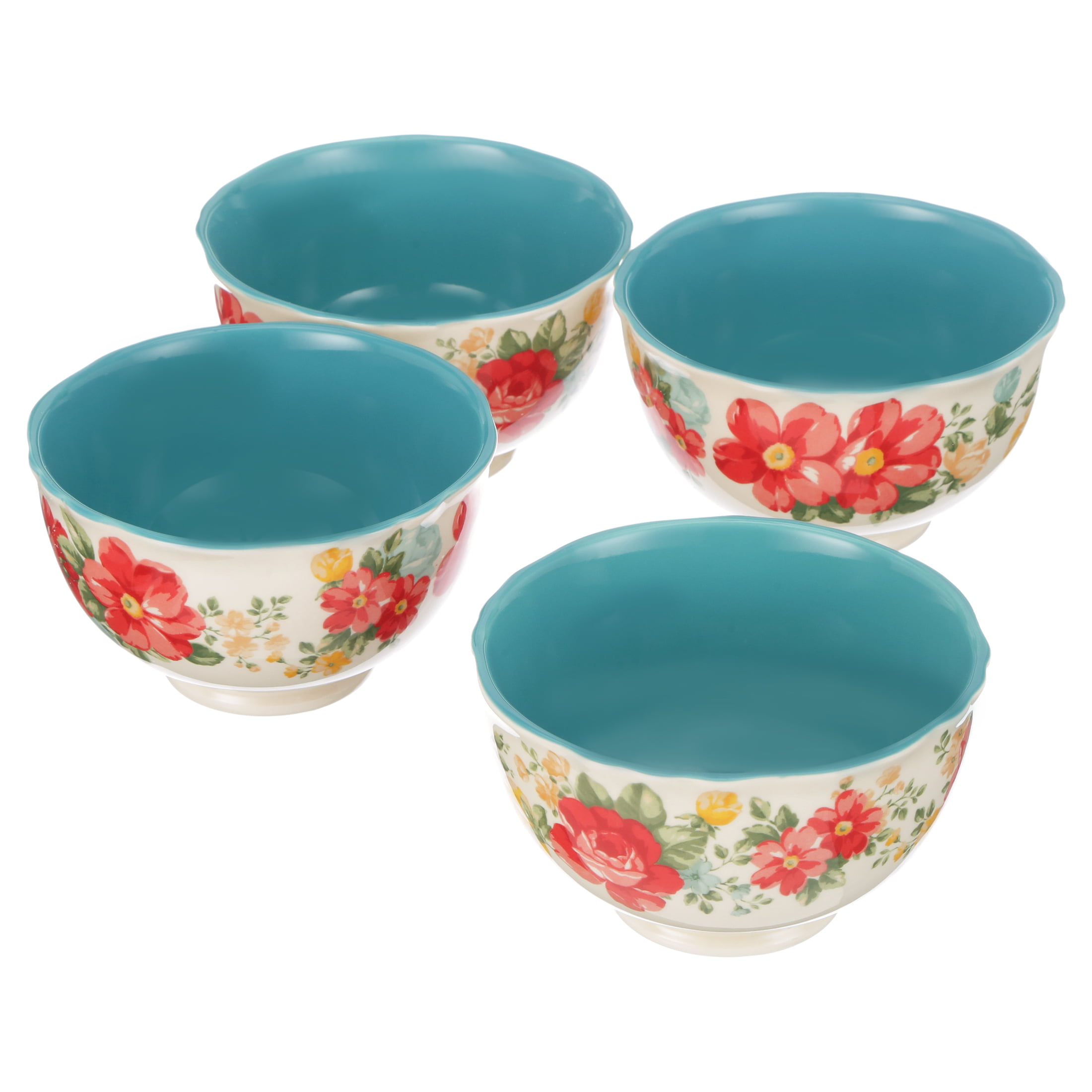 Vintage Floral 4-Piece Footed Bowl Set