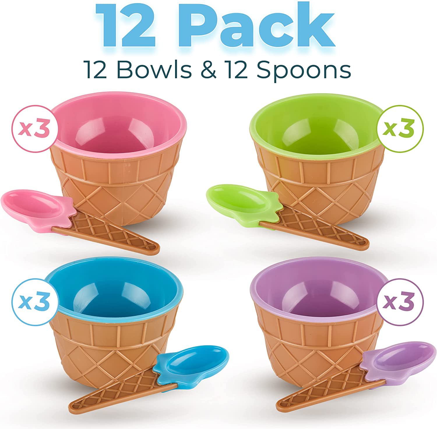 12 Vibrant Ice Cream Bowls with Spoons