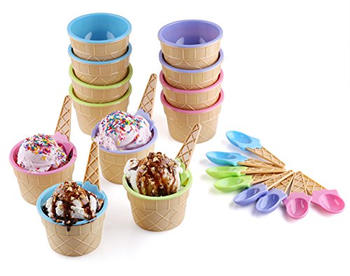 12 Vibrant Ice Cream Bowls with Spoons