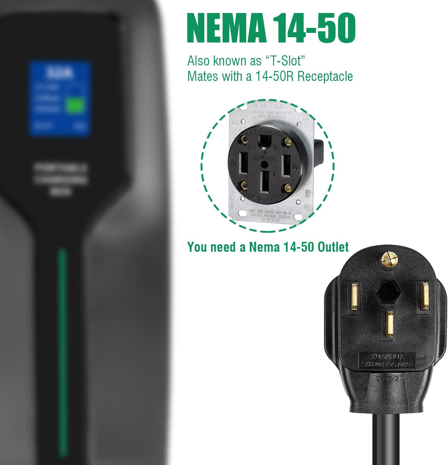 32A Level 2 EV Charger (14-50 Plug, 7.68Kw)