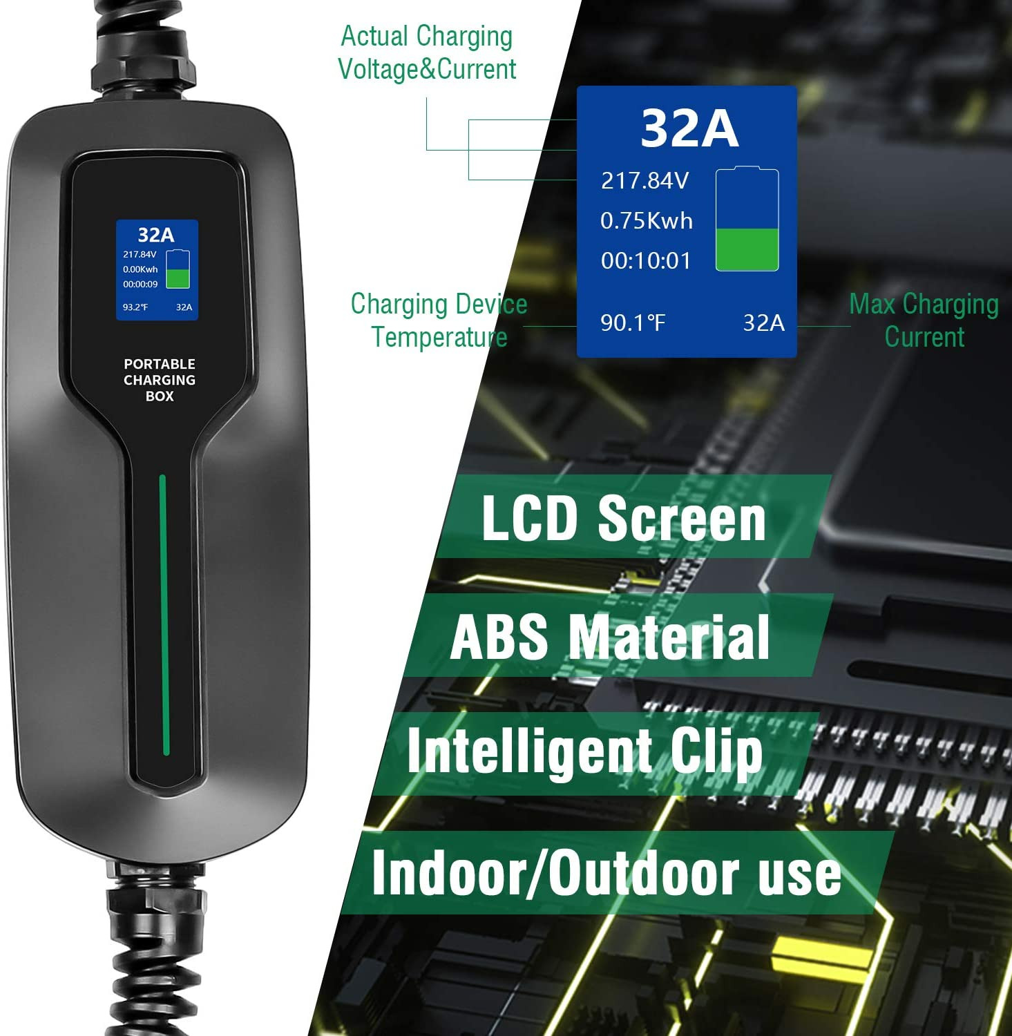 32A Level 2 EV Charger (14-50 Plug, 7.68Kw)