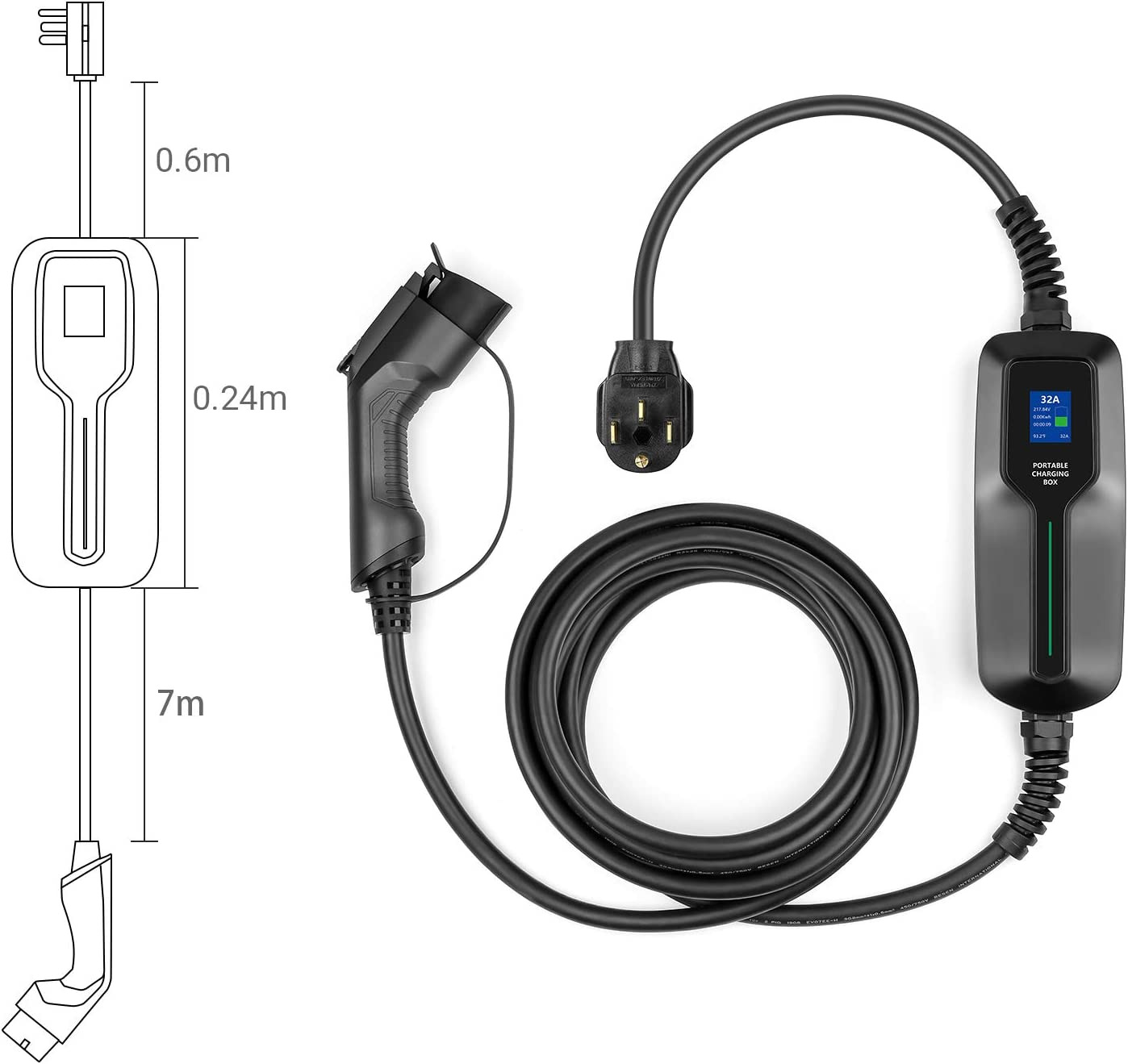 32A Level 2 EV Charger (14-50 Plug, 7.68Kw)