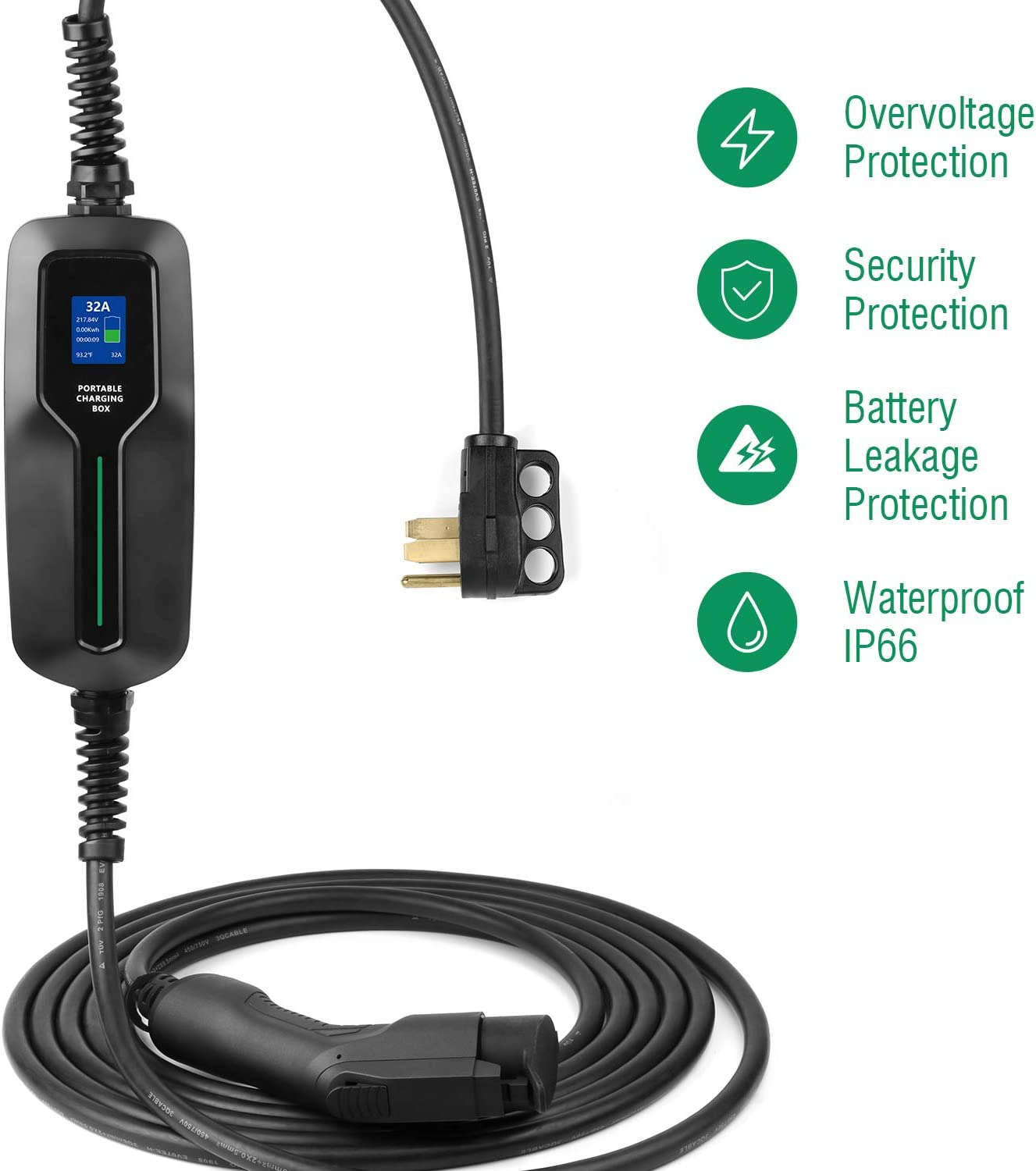 32A Level 2 EV Charger (14-50 Plug, 7.68Kw)