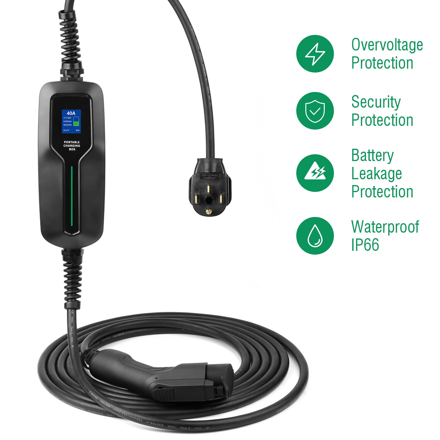 Portable Level 2 Electric Car Fast Charger 40A