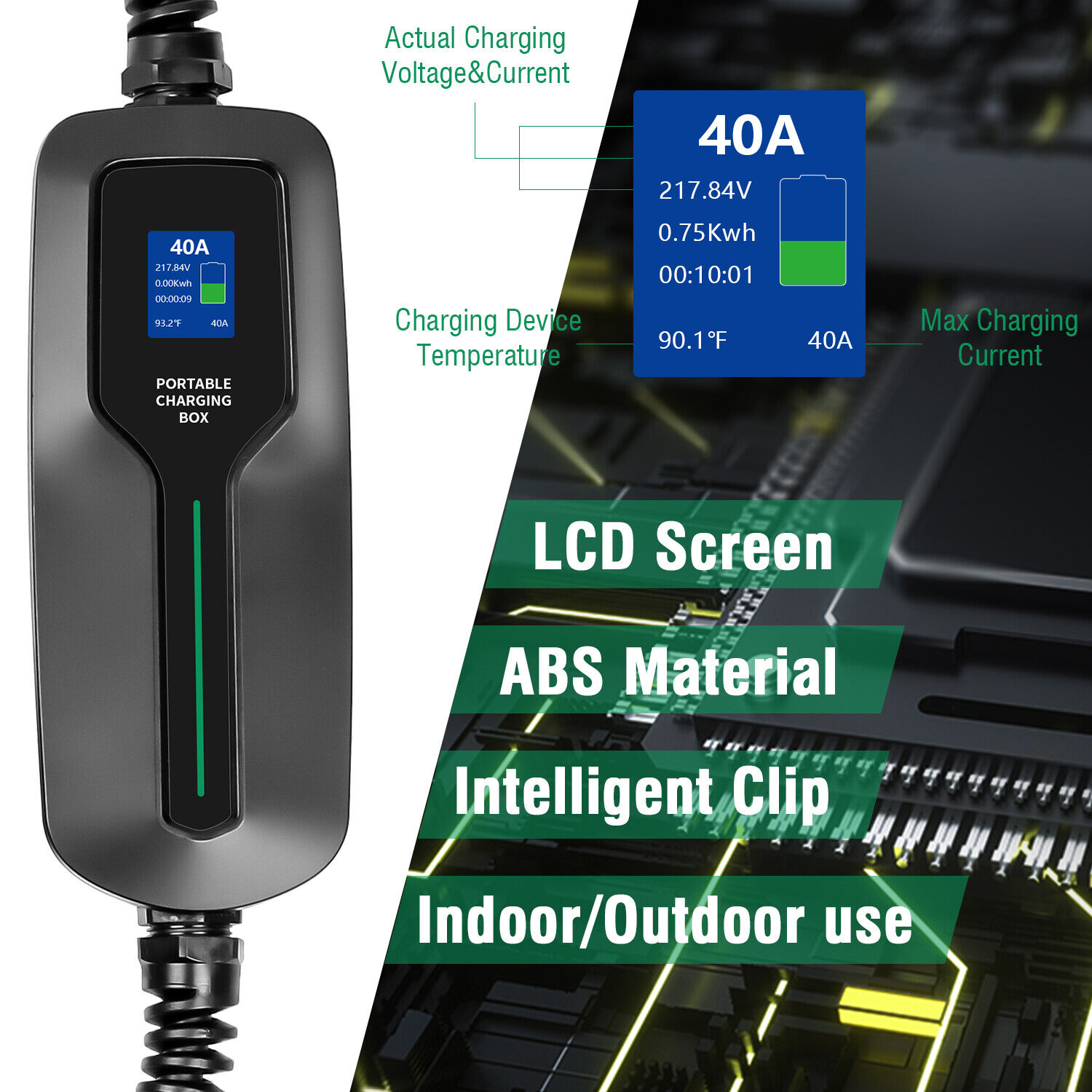 Portable Level 2 Electric Car Fast Charger 40A