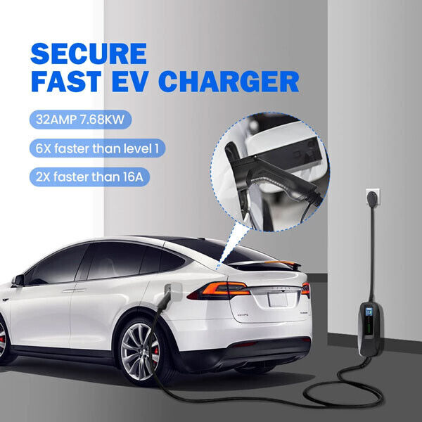 Portable Type1 EV Fast Charger 7.6KW 16/24/32/40A Cable