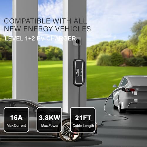 Portable Level 1+2 EV Charger with 21 ft Cable