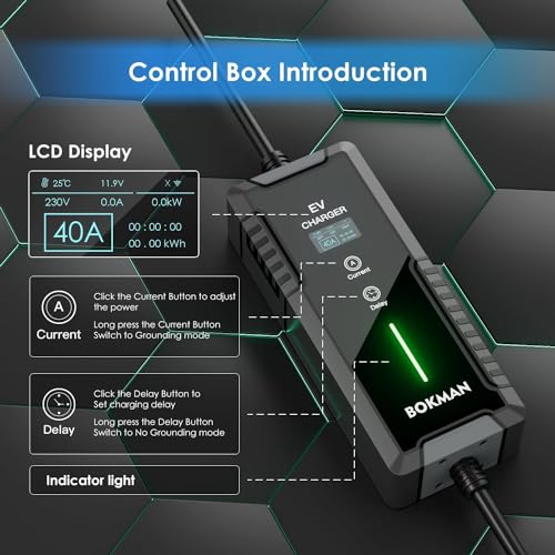 bokman Portable Level 1&2 EV Charger (240V,40A) Adjustable