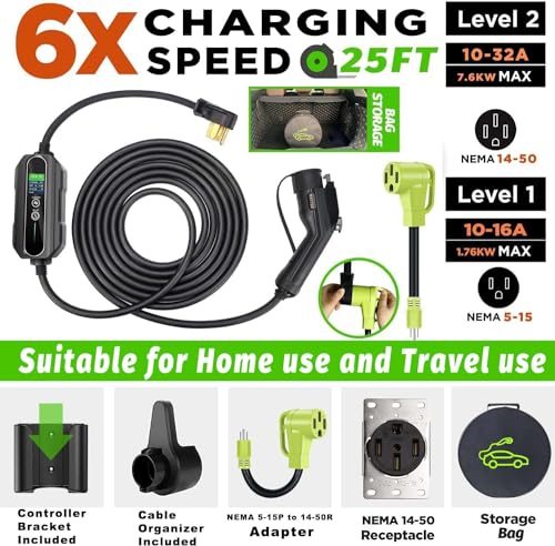 MUETUX Level 2 & 1 EV Charger 25ft Cable