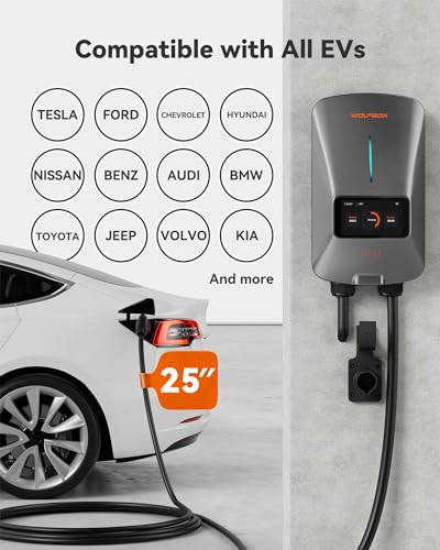 WOLFBOX Level 2 EV Charger 40 Amp - Smart Display, RFID Card, 25ft Cable