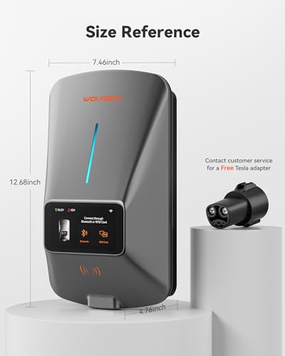 WOLFBOX Level 2 EV Charger 40 Amp - Smart Display, RFID Card, 25ft Cable