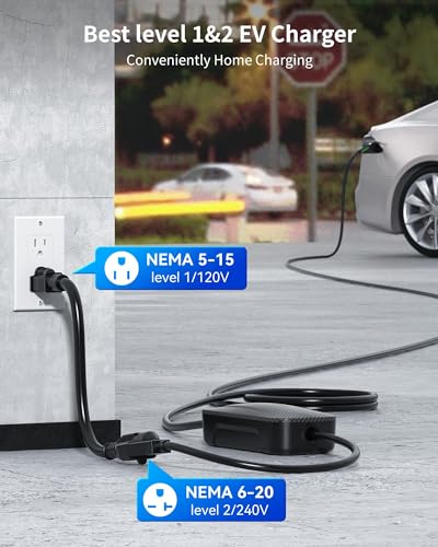 Ecogenix Carbon Fiber Level 1&2 EV Charger for Tesla/J1772, Portable 16Amp