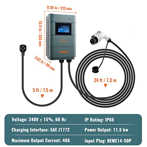 VEVOR Level 2 EV Charger, WiFi, 11.5 kW