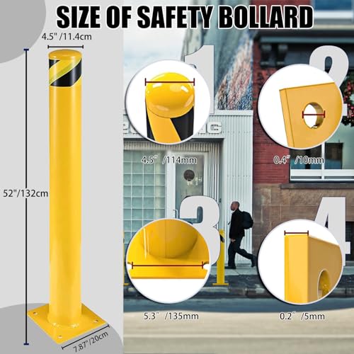 Yellow Parking Bollard Post｜52'' H 4.5'' D Steel