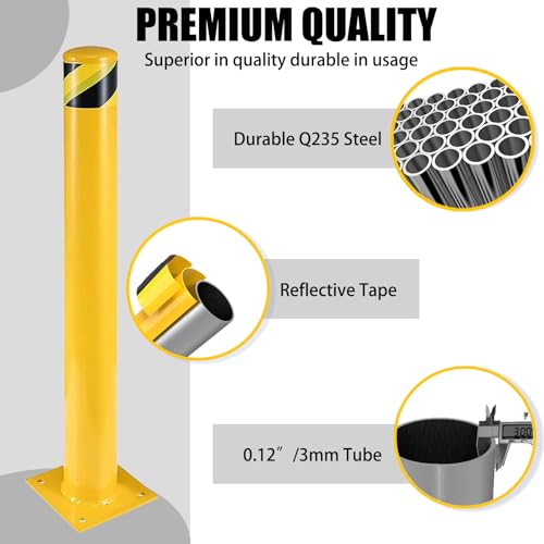 Yellow Parking Bollard Post｜52'' H 4.5'' D Steel
