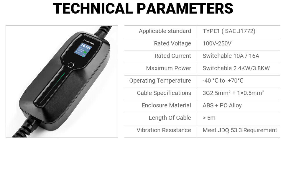 Adjustable J1772 EVSE Station Portable Level 2 Charger