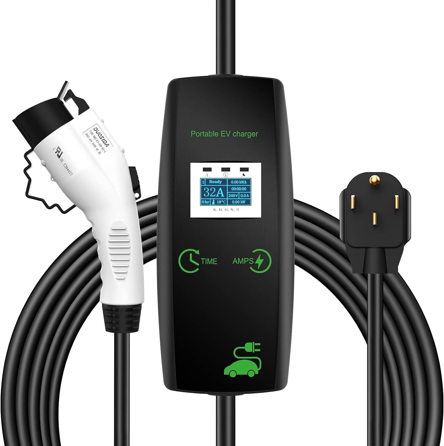 Portable Level 2 EV Charger, 32 Amp, 16.4ft Cable