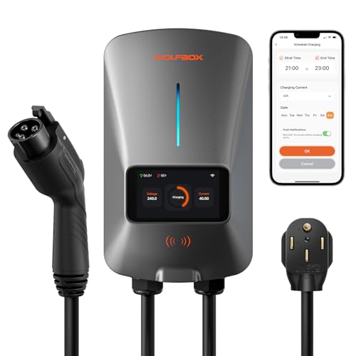 WOLFBOX Level 2 EV Charger 40 Amp - Smart Display, RFID Card, 25ft Cable