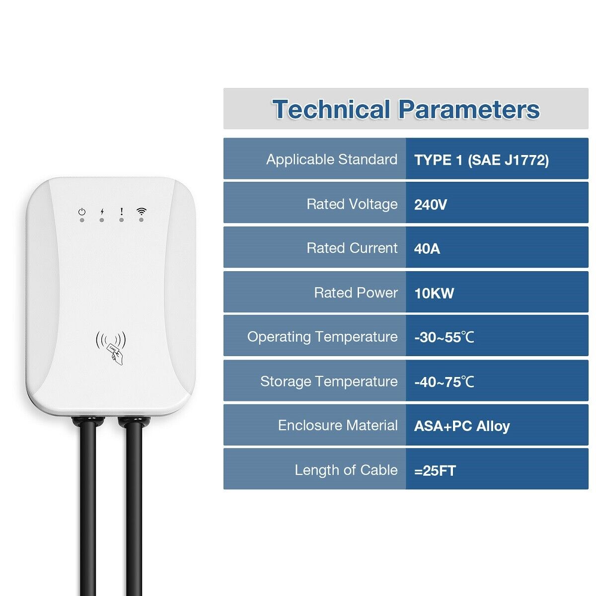 CARSTY 40A 10KW Level 2 EV Charger with NEMA 14-50 Plug