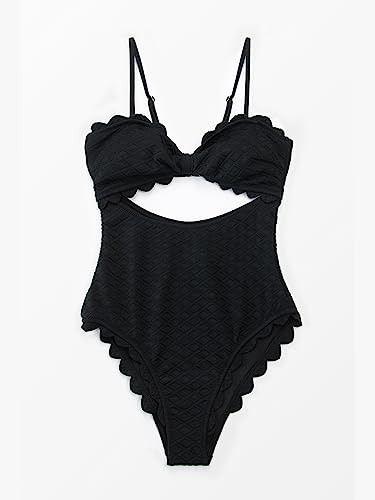 CUPSHE Black Cutout Scallop Trim One Piece Swimsuit