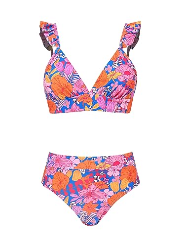 CUPSHE Floral Print Ruffle V Neck Bikini Set
