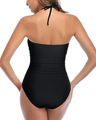 Black Sexy Cutout One Piece Swimsuit, Tummy Control