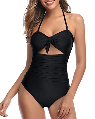 Black Sexy Cutout One Piece Swimsuit, Tummy Control