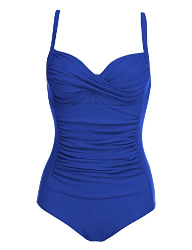 Ekouaer Vintage One-Piece Swimsuit, Blue, Size Large