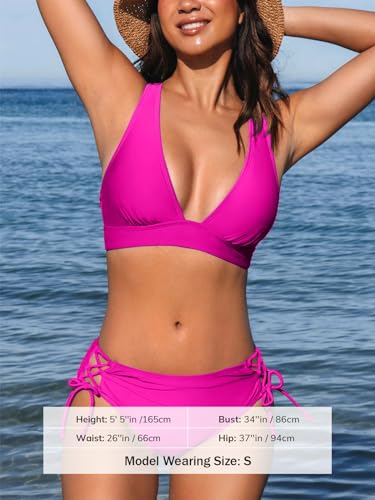 CUPSHE V Neck Bikini Set for Women Magenta