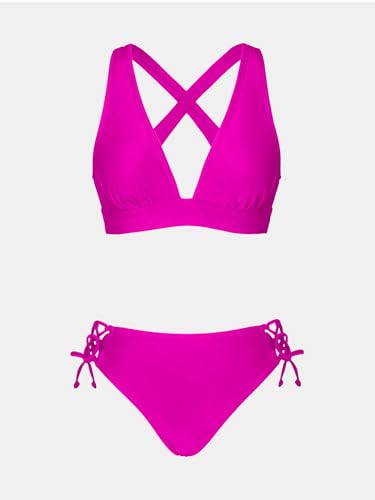 CUPSHE V Neck Bikini Set for Women Magenta