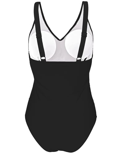 Black V-Neck Tummy Control One Piece Swimsuit