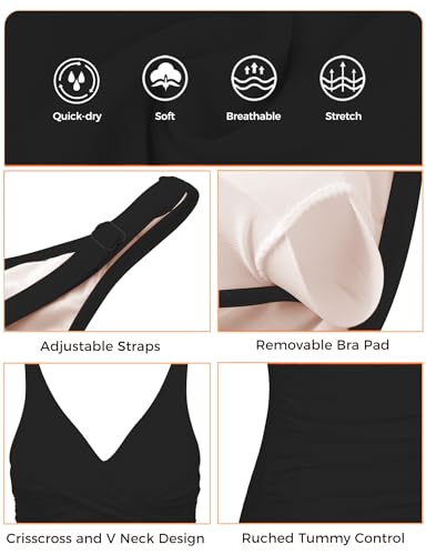 Black V-Neck Tummy Control One Piece Swimsuit