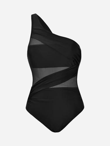 CUPSHE Women's Tummy Control One Piece Swimsuit Solid Black