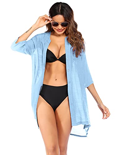 Clear Blue V-Neck Swimsuit Cover Up Shirt