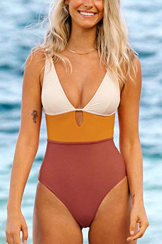 CUPSHE Color Block Keyhole Cutout One Piece Swimsuit