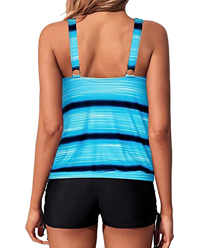 Yonique Gradient Blue Blouson Tankini with Boyshorts