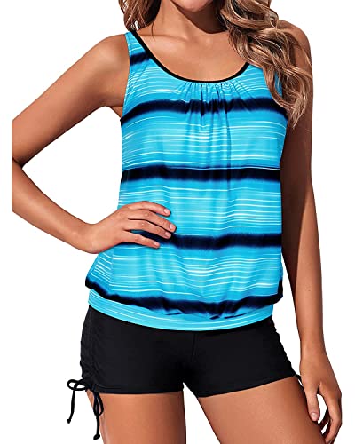 Yonique Gradient Blue Blouson Tankini with Boyshorts