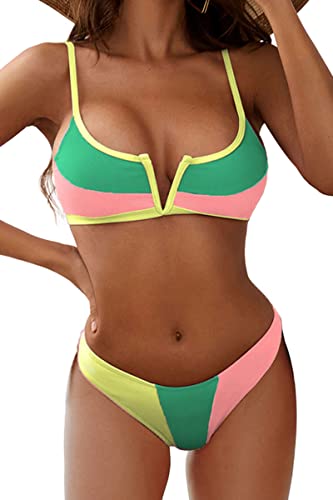 ZAFUL Women's Ruffle Ribbed Bikini Set - Light Yellow