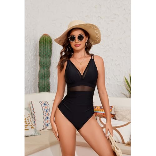Wescofit Women's Black Mesh One Piece Swimsuit