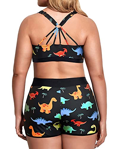 Holipick Women's Black Dinosaur Plus Size Swimsuit Set