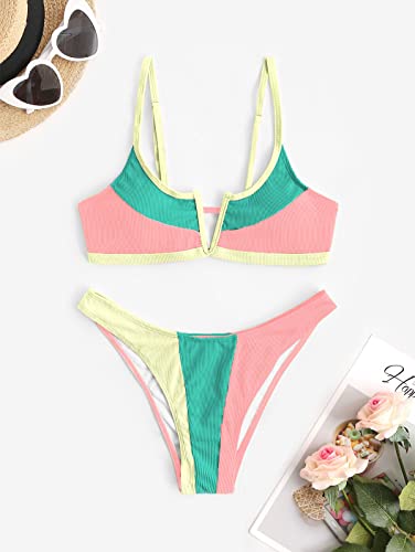 ZAFUL Women's Ruffle Ribbed Bikini Set - Light Yellow