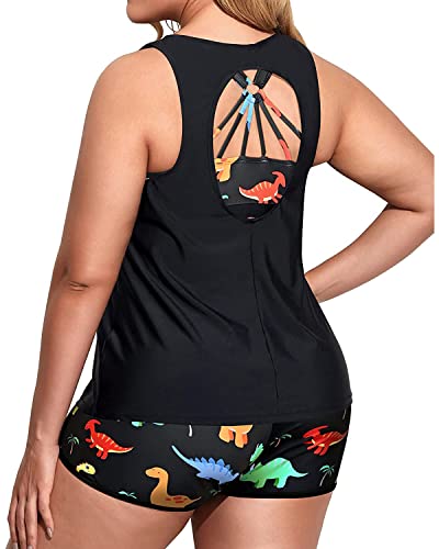 Holipick Women's Black Dinosaur Plus Size Swimsuit Set