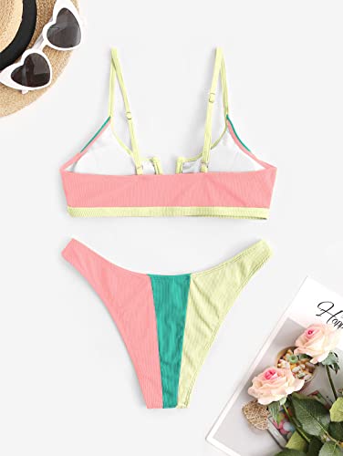 ZAFUL Women's Ruffle Ribbed Bikini Set - Light Yellow