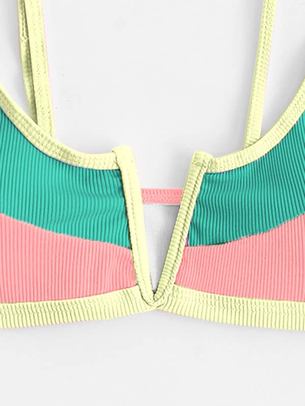 ZAFUL Women's Ruffle Ribbed Bikini Set - Light Yellow