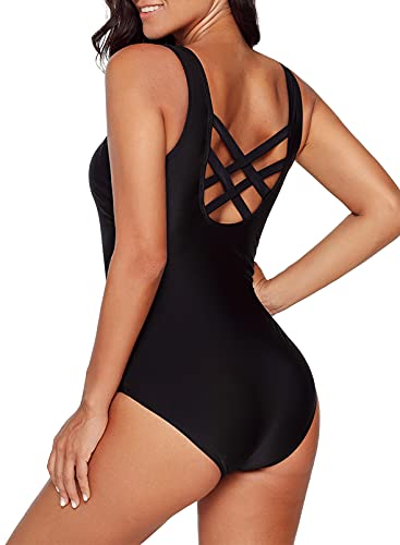 Criss Cross Back One Piece Swimsuit - Black